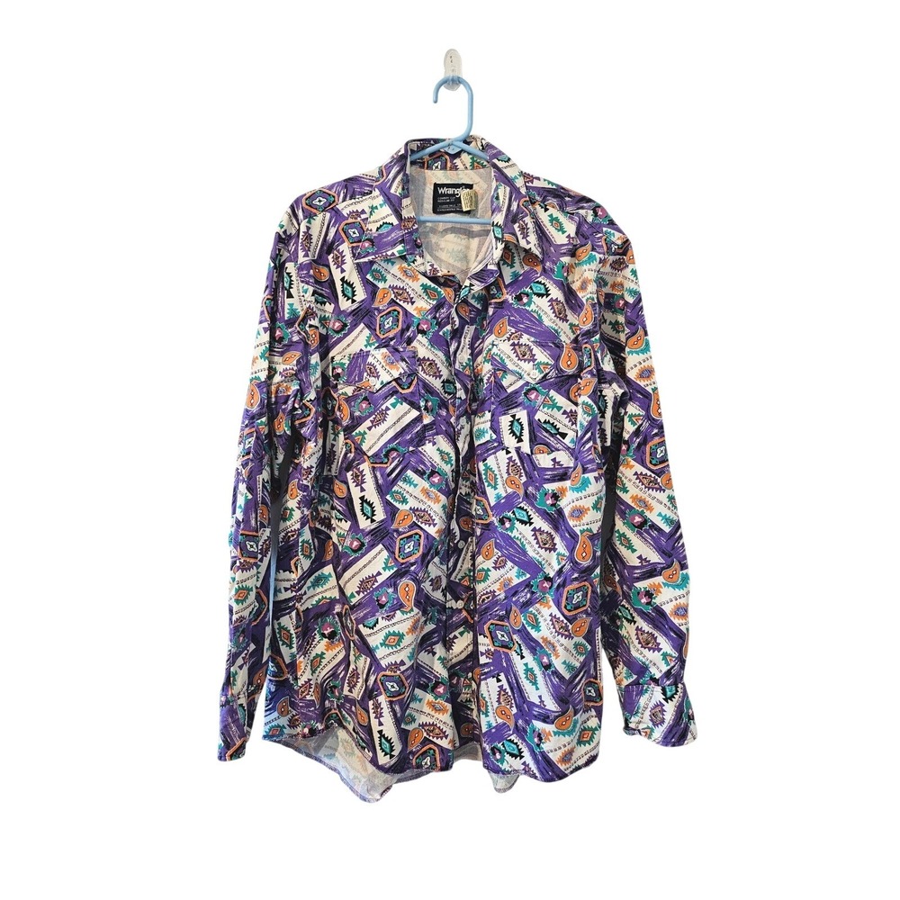 Vintage Men's Wrangler Cowboy Cut Button Up Shirt 90s Long Sleeves Sz 17 1/2x35‎